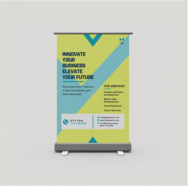 Geometric Startup Promotion Roll-Up Banner Mockup